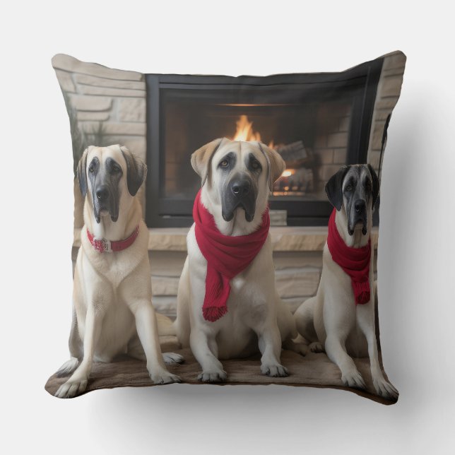 Coussin Berger d'Anatolie au coin de la cheminée de Noël (Recto)