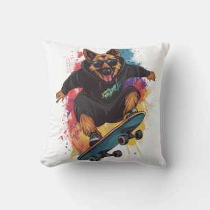 Coussin Berger Skateur � Chien de Planche à Roulettes Cool