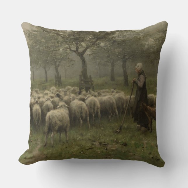 Coussin Bergère avec un troupeau des moutons, mauve (Recto)