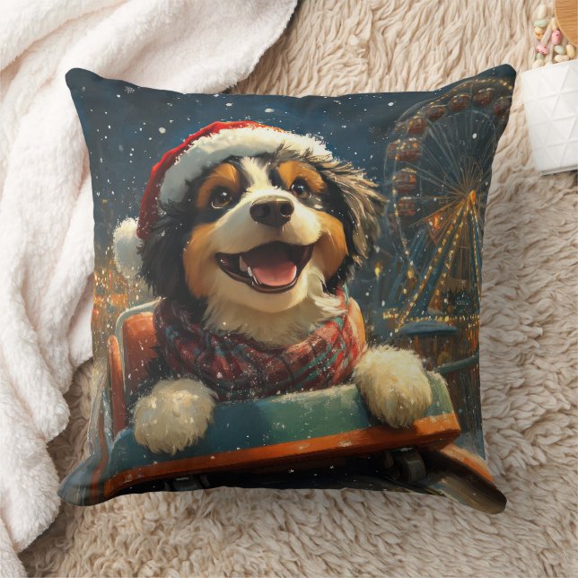 Coussin Bernedoodle Chien Montagnes Russes Noël  (Couverture)