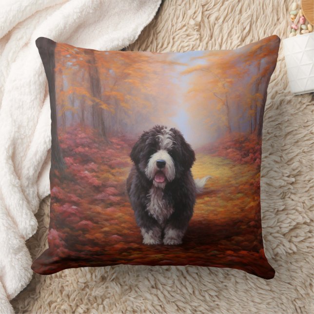 Coussin Bernedoodle en automne Leaves automne Inspire (Couverture)