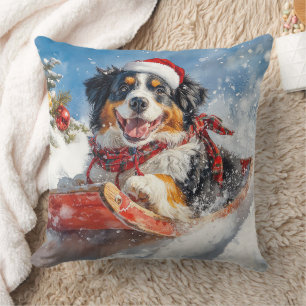 Coussin Bernese Mountain Dog en traîneau de Noël