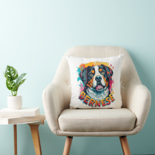 Coussin Bernese Mountain Dog Head Vibré couleur éclaboussu