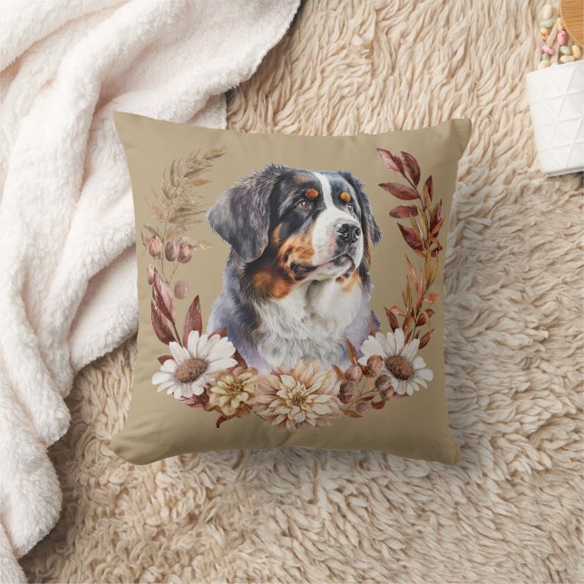 Coussin Bernese Mountain Dog - Wreath d'automne (Couverture)