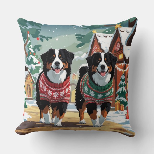 Coussin Bernese Mountain Dogs Christmas Snow Holiday (Recto)