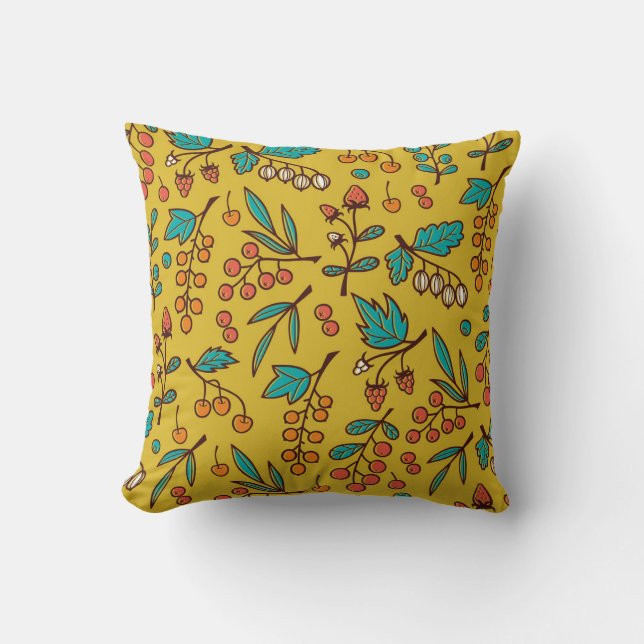 Coussin Berries sur branches, motif naturel sans soudure. (Recto)
