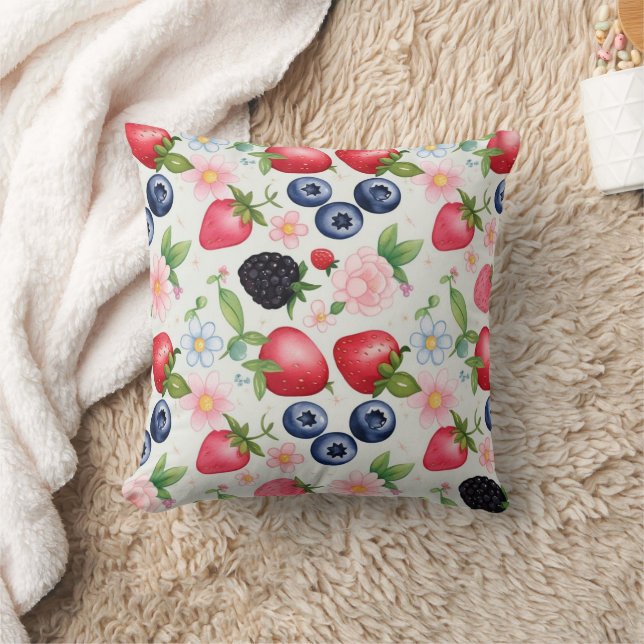 Coussin Berry Fleurs fraises fête d'anniversaire pour elle (Couverture)