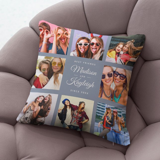 Coussin BEST AMIS Modern Script Instagram Photo Collage (Créateur téléchargé)