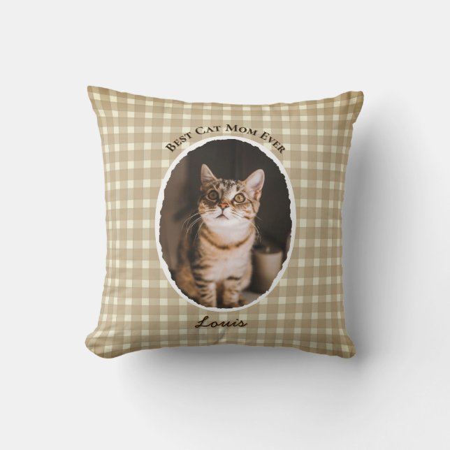 Coussin Best Cat Mom Ever Custom Funny Cute 2 Pet Photos (Recto)