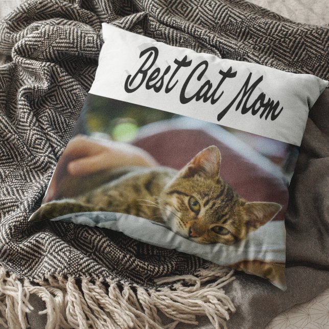 Coussin Best Cat Mom Photo Texte noir (Créateur téléchargé)