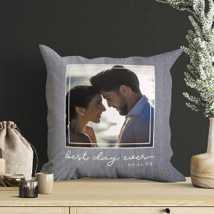 Coussin Best Day Ever Photo Script Nouveau Mariage Date