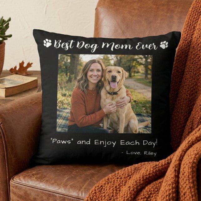 Coussin Best Dog Mom Paws Pet Photo Black (Créateur téléchargé)