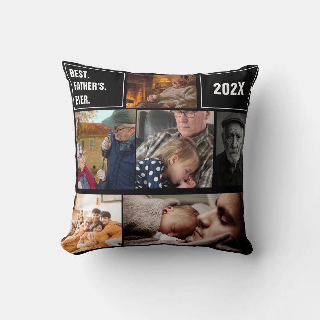Coussin Best Father's Ever Photo Collage and Custom Text (Recto)