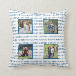 Coussin Best Friends Stylish Blue Friendship Photo Collage