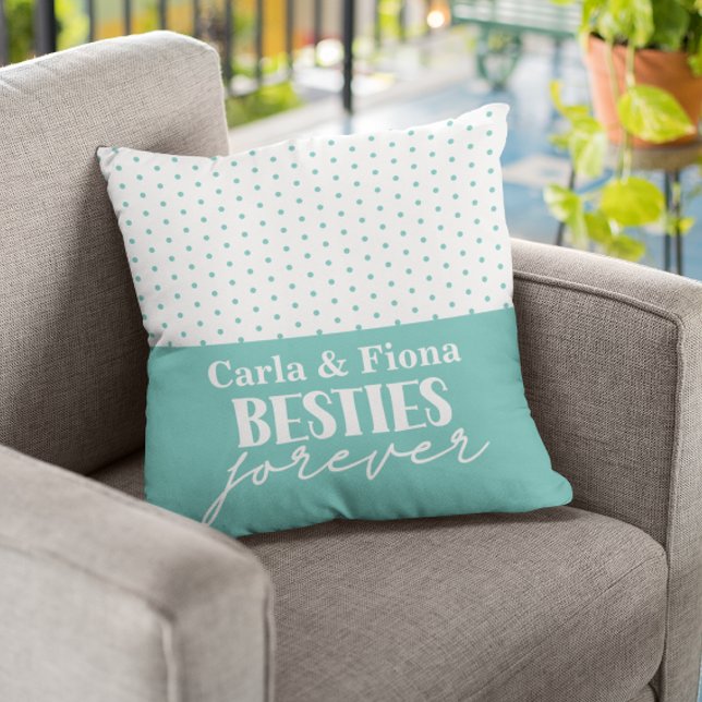 Coussin Best friends teal polka dots on Throw Pillow (Créateur téléchargé)