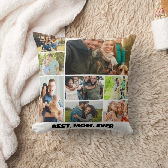 Coussin Best Mom Ever – 8 Photo Collage Frame Template (Couverture)