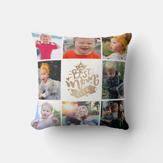 Coussin Best Mom Ever Gold Photo Collage Cadeau Jeu d'orei (Recto)