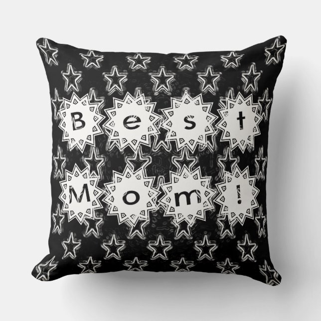 Coussin Best Mom Stars en Neon Arrière - plan blanc et noi (Recto)