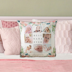 Coussin BEST NANA JAMAIS 8 Photo Collage Rose Floral Perso
