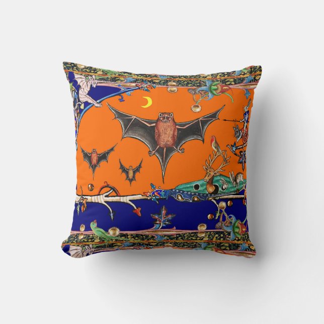 Coussin BESTIAIRE MÉDIÉVAL, BATS DE VOL FORÊT ANIMAL Orang (Recto)