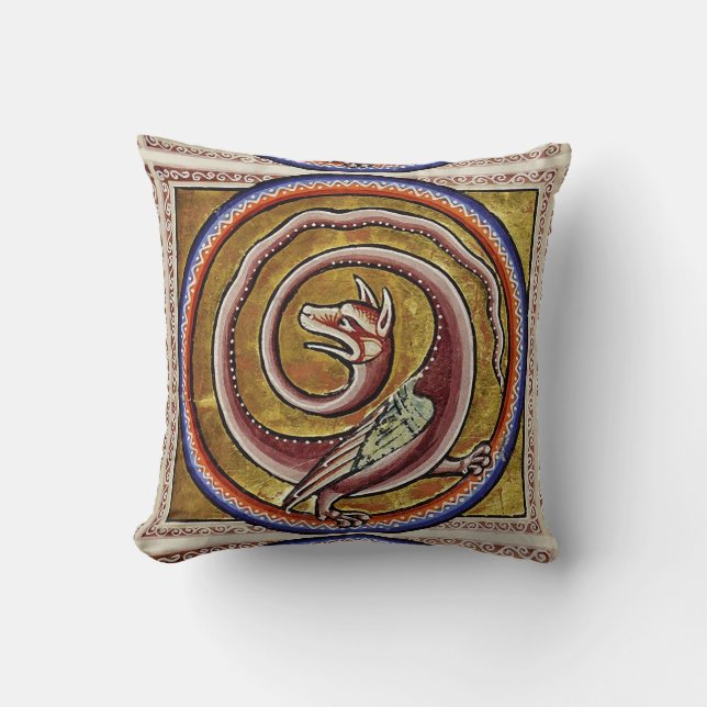 Coussin BESTIAIRE MÉDIÉVAL, CERcles DE DRAGON SERPENT (Recto)