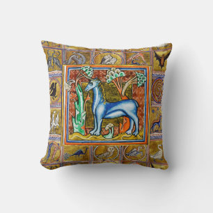 COUSSIN BESTIAIRE MÉDIÉVAL, UNICORNE, ANIMAUX FANTASTIQUES