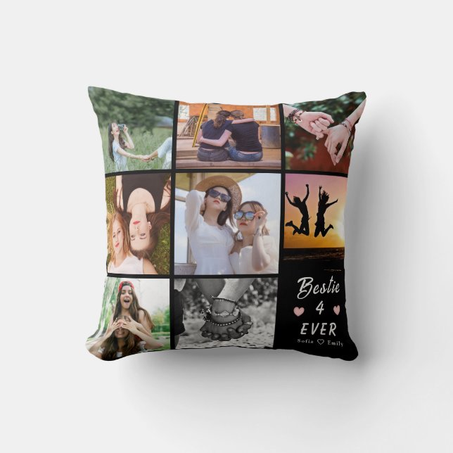 Coussin Bestie moderne 4-Ever | Collage personnalisé de 8  (Recto)