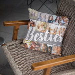 Coussin BESTIES, Collage de photos et noms | BFF<br><div class="desc">Les besoins sont inestimables - Si vous avez la chance d'en avoir un, faites-leur savoir ce qu'ils signifient pour vous avec ce coussin branché "Best Friends". Avec 12 photos carrés de votre choix, qui sont facilement téléchargées depuis votre téléphone ou ordinateur, le texte 'bestie' dans grand lettrage moderne sur un...</div>