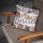 Coussin BESTIES, Collage de photos et noms | BFF<br><div class="desc">Les besoins sont inestimables - Si vous avez la chance d'en avoir un, faites-leur savoir ce qu'ils signifient pour vous avec ce coussin branché "Best Friends". Avec 12 photos carrés de votre choix, qui sont facilement téléchargées depuis votre téléphone ou ordinateur, texte gris 'bestie' en gros lettrage moderne sur un...</div>