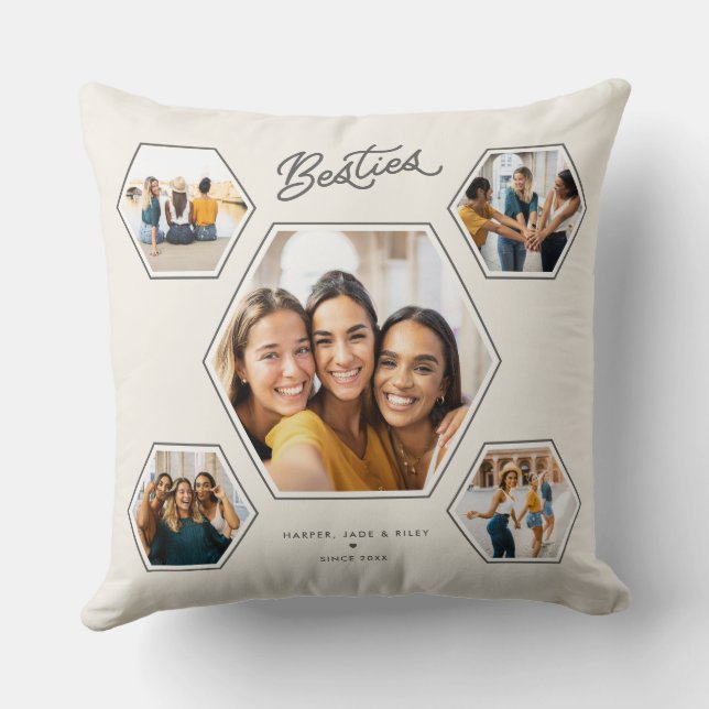 Coussin Besties Custom 10 Photo Collage Handwritten Script (Verso)