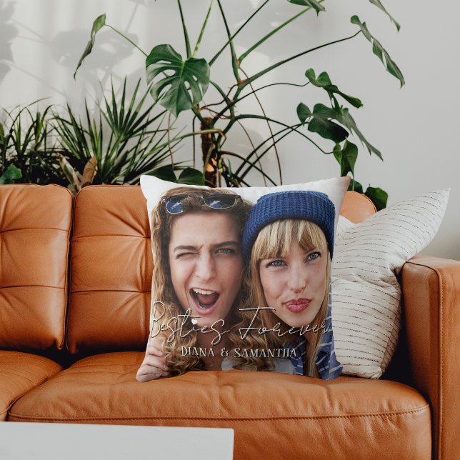 Coussin Besties Forever, BFF 2 Photo Personnalisée, Modern (Créateur téléchargé)