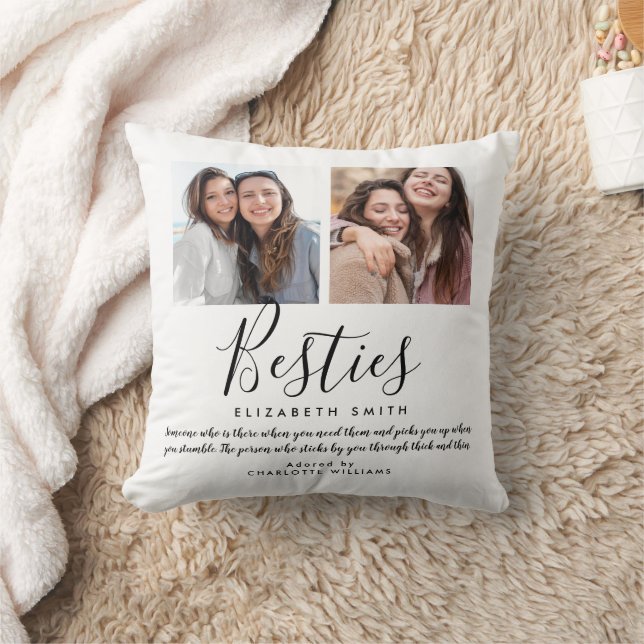 Coussin Besties Modern Script Best Friends Citer Photo (Couverture)