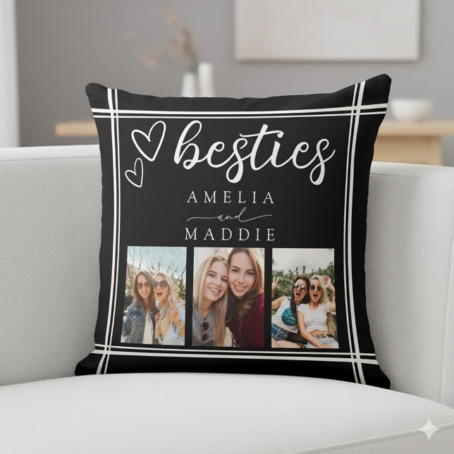 Coussin Besties Photo Collage noir et blanc (Besties Photo Collage Black and White Throw Pillow)