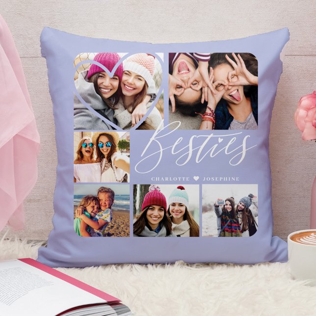 Coussin Besties Script BFFs Coeur 6 Grille photo (Créateur téléchargé)