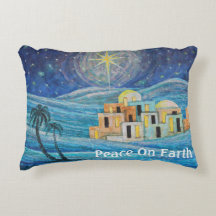 Coussin Bethlehem Star Peace On Earth Blue