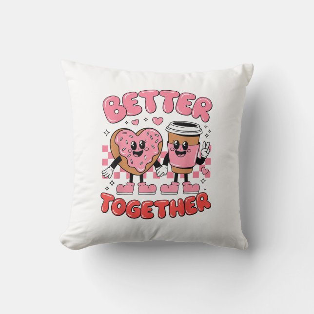 Coussin Better Together Coffee Donut Retro Groovy Style  (Recto)