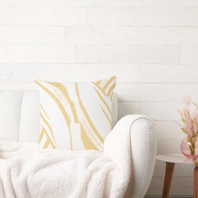 Coussin Beurre crémeux Jaune et Blanc rayures courbes Boho (Canapé)