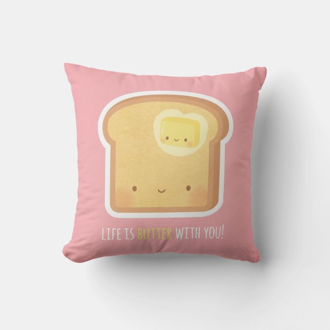 Coussin Beurre mignon et Toast Couple drôle Amour Pun (Recto)