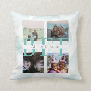 Coussin BFF 4 Photo Collage Aquarelle Bleue