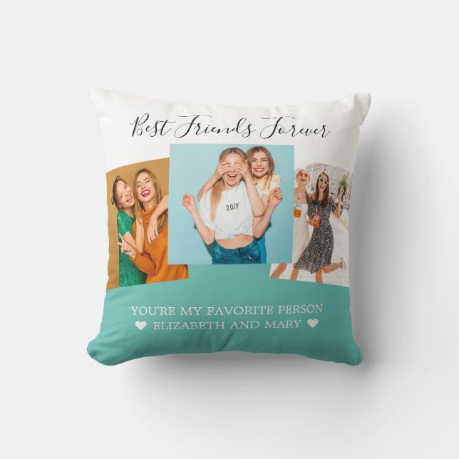 Coussin BFF Photo Collage Best Friends Personnalisé Turquo (Recto)