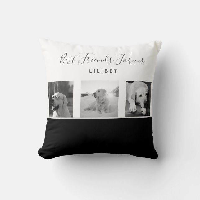 Coussin BFF photo COLLAGE cadeau noir et blanc (Recto)