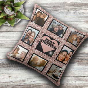 Coussin BFF photo Collage Rose Gold Parties scintillant Co