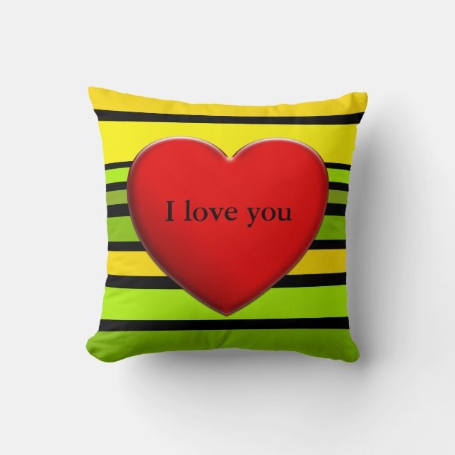 Coussin BG Stripes couleur Motif V + coeur rouge (Recto)