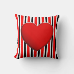 Coussin BG Stripes Motif noir rouge + coeur rouge