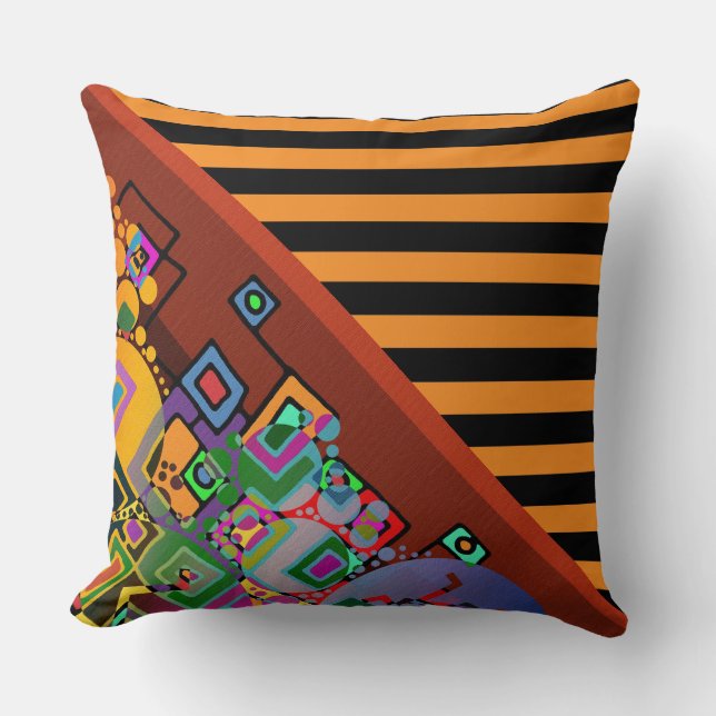 Coussin BG Stripes Motif wride noir + art abstrait (Recto)