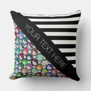 Coussin BG Stripes Motif wride noir + smilies cool