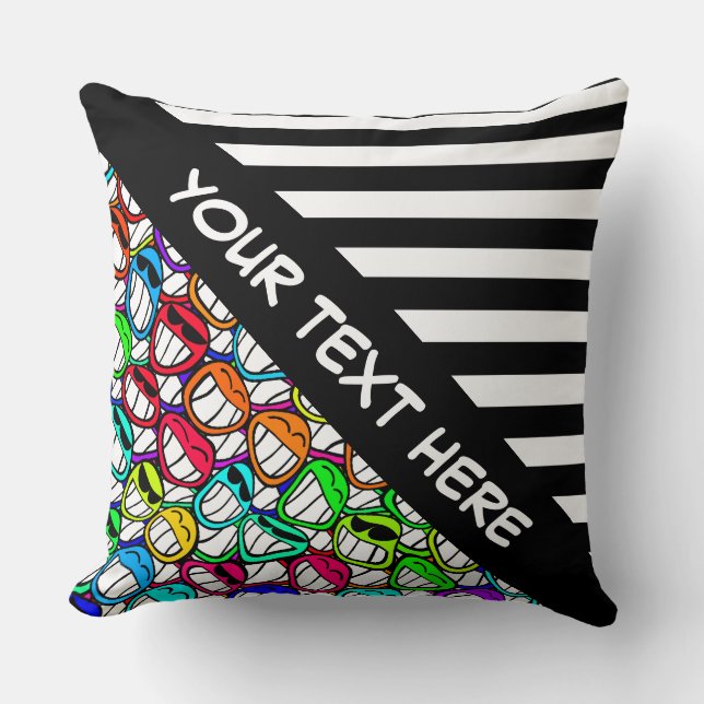 Coussin BG Stripes Motif wride noir + smilies cool (Recto)