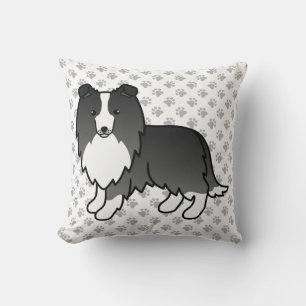 Coussin Bi-Black Shetland Sheepdog Cartoon Chien et Pâtes