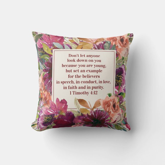 Coussin Bible chrétienne florale de Bourgogne Timothy Yout (Recto)