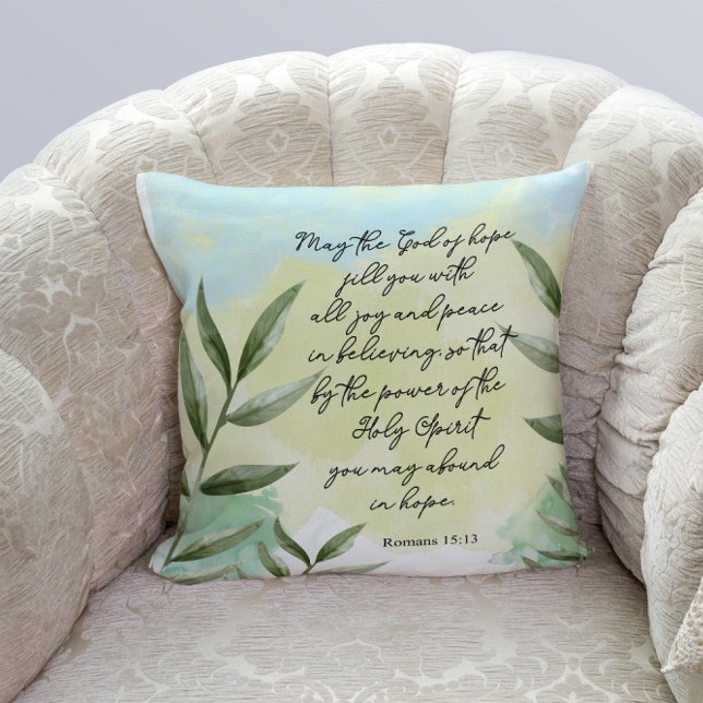 Coussin Bible verse aquarelle feuilles Romains jeter des o (Créateur téléchargé)